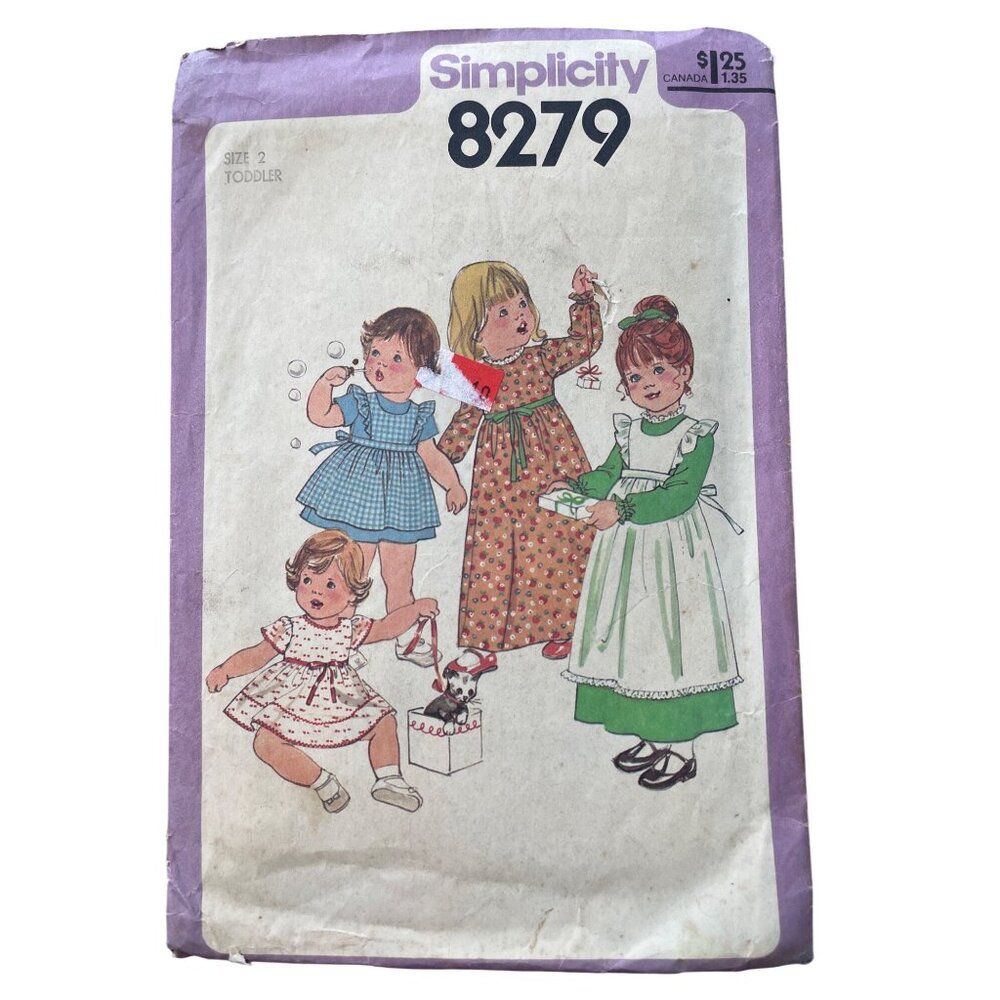 70s Simplicity 8279 Sewing Pattern Size 2 Vintage Toddler Dress and Pinafore CUT